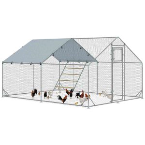 Galvanized steel Walk-In Chicken Run with Cover, Hanging Feeder & Perch (12–18 Poultry)