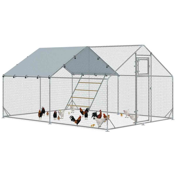 Walk-In Chicken Run with Cover, Hanging Feeder & Perch (6–8 Poultry)