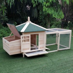 PawHut Wooden Chicken Coop with Nesting Box & Outdoor Run Patio – Natural