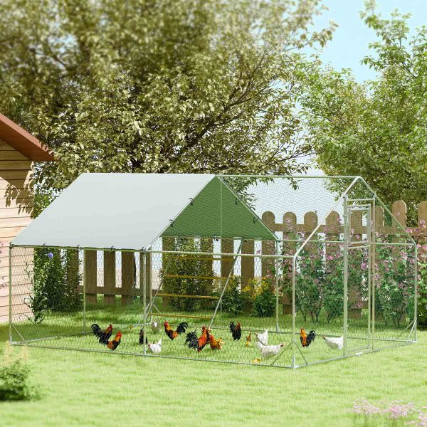 Galvanized steel Walk-In Chicken Run with Cover, Hanging Feeder & Perch (12–18 Poultry) - Image 2