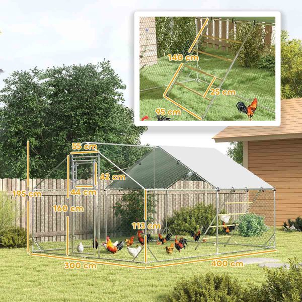 Galvanized steel Walk-In Chicken Run with Cover, Hanging Feeder & Perch (12–18 Poultry) - Image 6