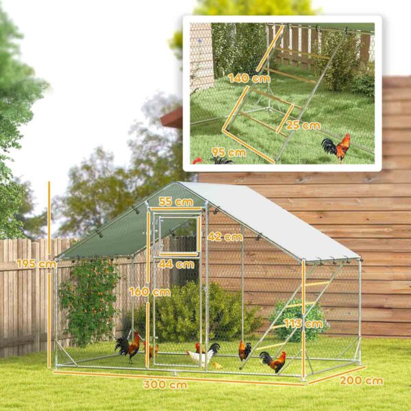 Walk-In Chicken Run with Cover, Hanging Feeder & Perch (6–8 Poultry) - Image 3