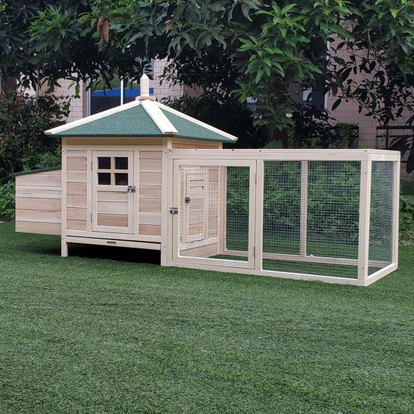 PawHut Wooden Chicken Coop with Nesting Box & Outdoor Run Patio – Natural - Image 4