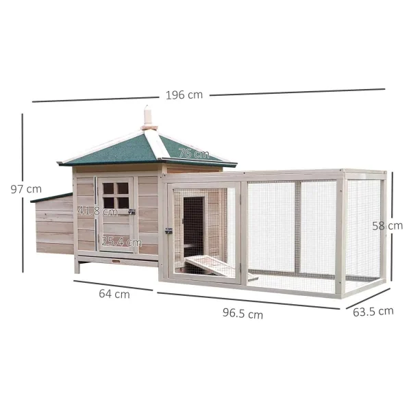 PawHut Wooden Chicken Coop with Nesting Box & Outdoor Run Patio – Natural - Image 3